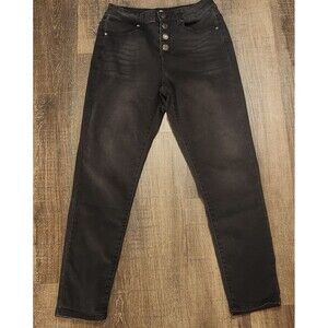 Women’s Jeggings Size 9 High Rise Stretch Black Button Fly Skinny Pull On Pants